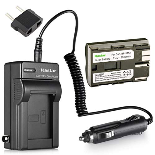 Kastar Battery 1 Pack and Charger Kit for Canon ZR40 ZR45 ZR50 ZR60 ZR70 ZR80 FV100 FV200 FV2 FV3 FV10 PowerShot G1 G2 G3 G5 G6 Pro1 Pro90 PV130 EOS Rebel DS6041 Camera and Canon BP-511 BP511A Battery