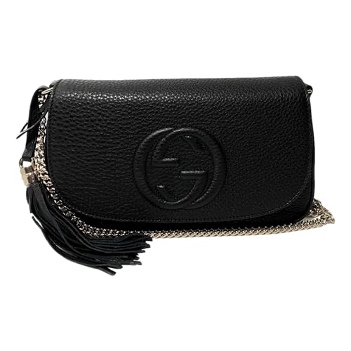 Gucci Soho Leather Flap Shoulder Bag Black Gold Tassel New Authentic