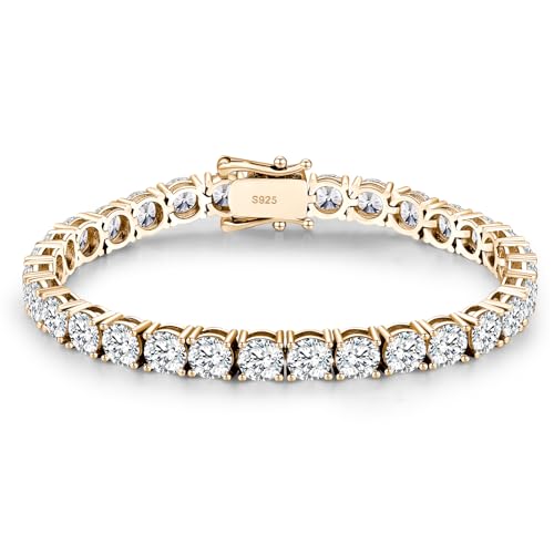 Moissanite Tennis Bracelet for Women | 925 Sterling Silver Wedding Diamond Tennis Bracelets for Women | Gold Plated Classic Lab Created Diamond Bracelets Chain | 10.2 cttw -13.2 cttw(7.5inch, Gold)