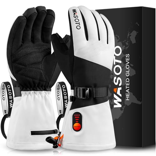 Heated Gloves for Men Women 7.4V Battery 22.2Wh Rechargeable Heated Gloves Touchscreen Waterproof Electric Heated Gloves for Winter Outdoor Work Skiing Hiking Camping (White, L)