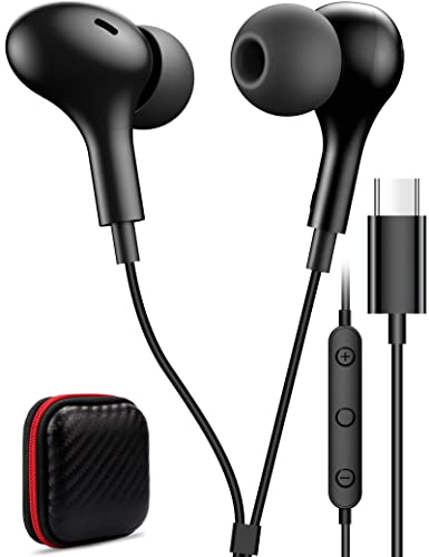 USB C Headphone for Samsung S23 FE S22 S21 S20 A53 A54 Wired Earbuds Magnetic in-Ear Type C Earphone with Microphone Volume Control Bass Stereo Noise Canceling
