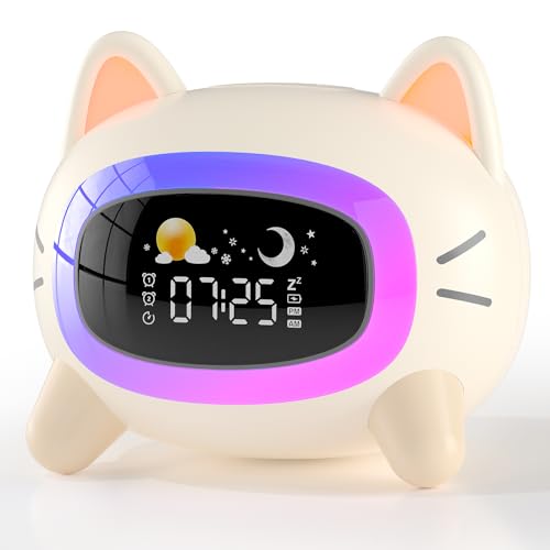 ANALOI Kids Alarm Clock Ok to Wake Alarm Clock for Kids, Toddlers Night Light Clock for Bedroom, Cat Alarm Clock with Sleep Training and Sound Machine, Birthday Gift for Boy Girls Children