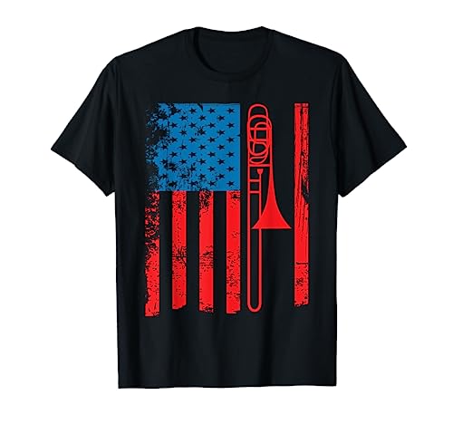 Trombone Player USA Flag Gift Accessories for Men Women T-Shirt