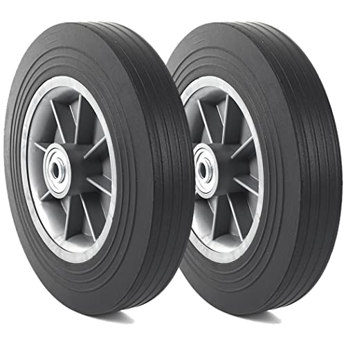 AR-PRO (2-Pack) 10'' x 2'' Flat Free Solid Rubber Tire and Wheel, 3/4' & 5/8' & 1/2' Axles Bore Hole with 2.23' Offset Hub, Replacement 10 Inche Wheel for Dolly Hand Trucks and Wheelbarrows