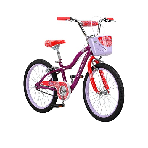 Schwinn Koen & Elm BMX Style Kids Bike in 20-Inch Wheels, Basket, Chain Guard & Kickstand Included, For Boys & Girls Age 7-13 Year Old, No Training Wheels, Purple