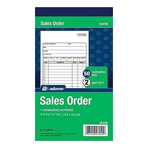 Adams Sales Order Books, 2-Part, Carbonless, White/Canary, 4-3/16' x 7-3/16', Bound Wraparound Cover, 50 Sets per Book, 3 Pack (DC4705-3)