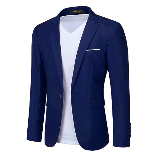 Cloudstyle Men's Suit Jacket One Button Slim Fit Sport Coat Business Daily Blazer,Navy,Medium