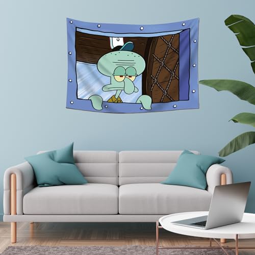 Tapestry Funny Squidward Cartoon Window Tapestries Wall Hanging Banner Home Decor Tapestry for Room College Dorm Bedroom Window Designs Art Wall Tapestry 40 * 28inch Horizontal