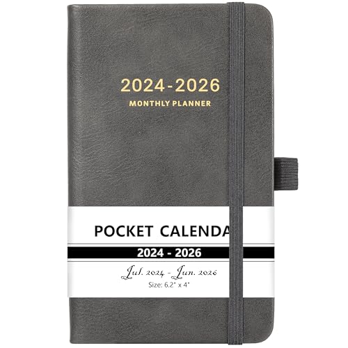 2024-2026 Pocket Planner - Monthly Pocket Calendar (36-Month) With 60 Notes Pages, Jan. 2024 - Dec. 2026, 6.2' x 4', 3-Year Monthly Planner with Contacts, Holidays and Pen Holder, Back Pocket - Grey