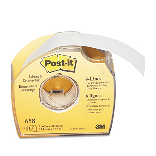 Post-it 3M 658 Labeling/Cover-Up Tape, Non-Refillable, 1-Inch X 700-Inch Roll, 1/Roll