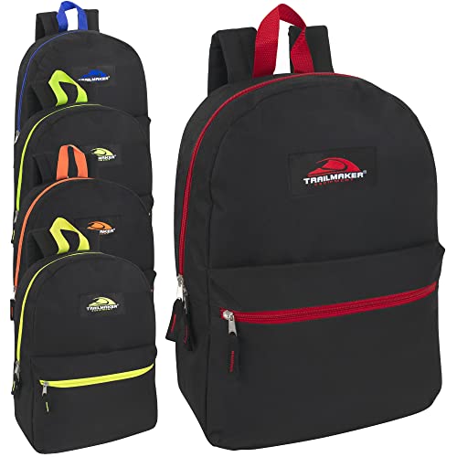 Trail maker 24 Pack Classic Backpacks in Bulk Wholesale Back Packs for Boys and Girls