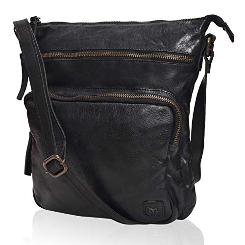 Real Leather Crossbody Bags Purses for Women Shoulder Handbags Crossover Handmade Stylish Trendy Pocketbook (Black Washed Vintage)