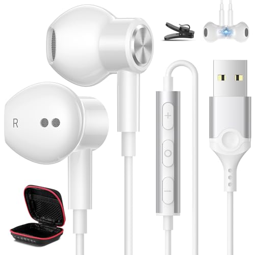USB Headphone for PC Laptop Magnetic Wired Earbuds Computer Headset with Microphone Control Mute Mic Lightweight Noise Canceling in-Ear Corded Gaming Earphones for MacBook Pro Office Work School Zoom