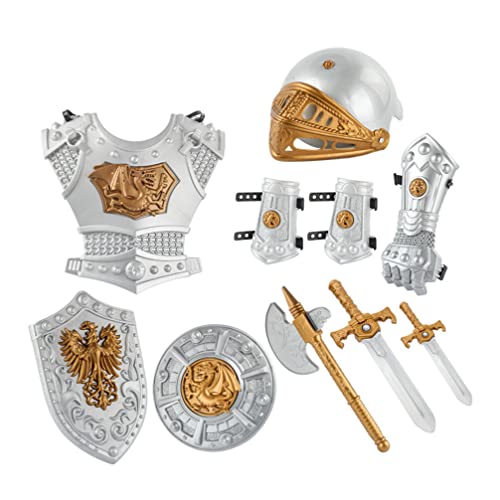 Abaodam 10Pcs Knight Set Medieval Knight Costume with Shield Knight Helmet Playset Royal Knight Dress Up Costume Props for Boys Halloween Cosplay