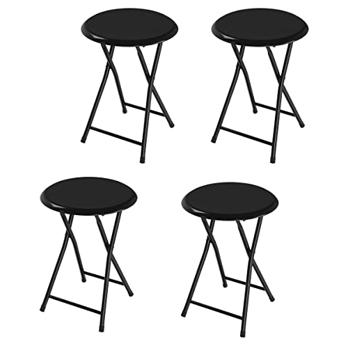 Folding Bar Stools - Set of 4 Heavy-Duty 18-Inch Stool - 225lb Capacity and Padded Seats for Dorm, Recreation or Game Room by Trademark Home (Black)