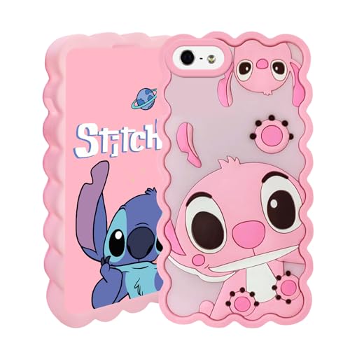 HappyLifeGo Compatible with iPhone 5/5S/5C Case, Cute 3D Cartoon Cool Soft Silicone Animal Shockproof Anti-Bump Protector Funny Lovely Kids Girls Gifts Cover Skin Shell for iPhone 5/5S/5C/SE 1ST Pink