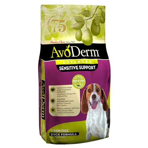 AvoDerm Advanced Sensitive Support Grain-Free Duck Formula Dog Food, Sensitive Stomach, 4lb