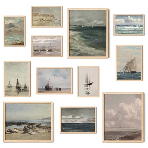 97 Decor Coastal Vintage Wall Art - Large Seascape Wall Art, Nautical Vintage Wall Decor, Vintage Sea Landscape Wall Art Prints, Antique Sailboat Nautical Art Pictures for Home Bedroom (8x10 Unframed)