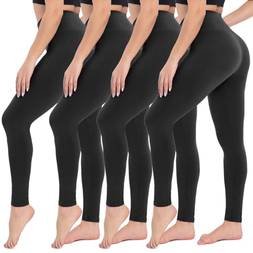CAMPSNAIL 4 Pack Leggings for Women - High Waisted Tummy Control Yoga Pants with Pockets for Workout Gym Black Capri Leggings