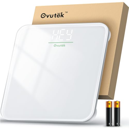 Ovutek Bathroom Scale for Body Weight, Highly Accurate Digital Weighing Machine for People, Upgraded Batteries Included, Compact Size, LED Display, Physician Scale with Sturdy Tempered Glass, 400lb