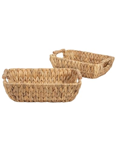 StorageWorks Hand-Woven Large Storage Baskets with Wooden Handles, Water Hyacinth Wicker Baskets for Organizing, 2-Pack