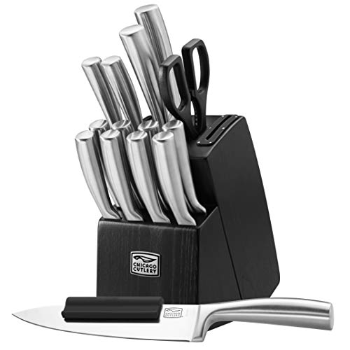 Chicago Cutlery Malden (16-PC) Kitchen Knife Block Set With Wooden Block & Built-In Sharpener, Contoured Handles and Sharp Stainless Steel Professional Chef Knife Set & Scissors