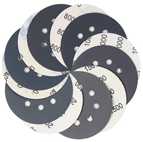 5 inch Wet Dry Sanding Discs Hook & Loop 60 pcs, 400 600 800 1000 1500 2000 Grit Silicon Carbide Orbital Sander Sandpaper, Assortment with Tack Cloth, for Automotive Wood Metal by S&F STEAD & FAST