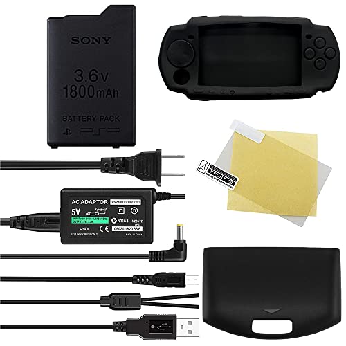 TFSeven High Capacity Replacement Sony PSP-110 Battery + AC Adapter 5V 2A Wall Travel Power Supply + Back Door Battery Cover Compatible For PSP 1000 1001 Series Accessories Kit Bundle