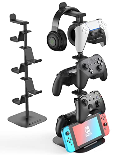 MiiKARE Controller Holder 6 Tiers with Headphone Holder, Adjustable Gaming Controller Headset Stand, Game Controller Stand for All Xbox PS4 PS5 Switch Pro Crontroller Gaming Accessories - Black