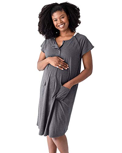 Kindred Bravely Universal Labor and Delivery Gown | 3 In 1 Labor & Delivery, Postpartum Nursing Hospital Gown (Grey Heather, S-M-L)