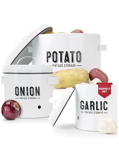 Granrosi Potato Storage For Pantry, Canister Sets for the Kitchen Counter, Garlic Keeper For Counter, Onion Keeper, Potato Bin, Potatoes Storage