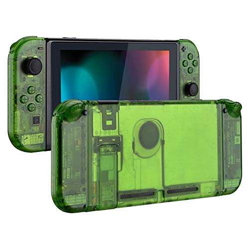 eXtremeRate DIY Replacement Shell Buttons for Nintendo Switch, Back Plate for Switch Console, Housing with Full Set Buttons for Joycon Handheld Controller - Clear Green [No Electronics Parts]