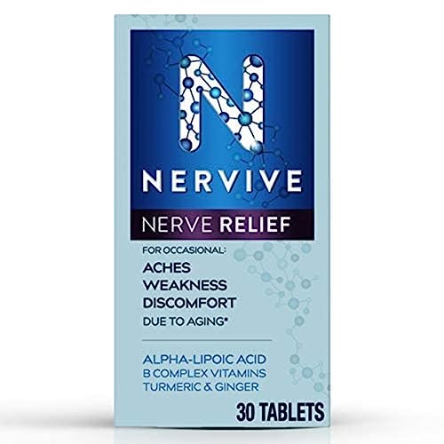 Nervive Nerve Relief, with Alpha Lipoic Acid, to help Reduce Nerve Aches, Weakness, & Discomfort in Fingers, Hands, Toes, & Feet*†, ALA, Vitamins B12, B6, & B1, Turmeric, Ginger, 30 Daily Tablets