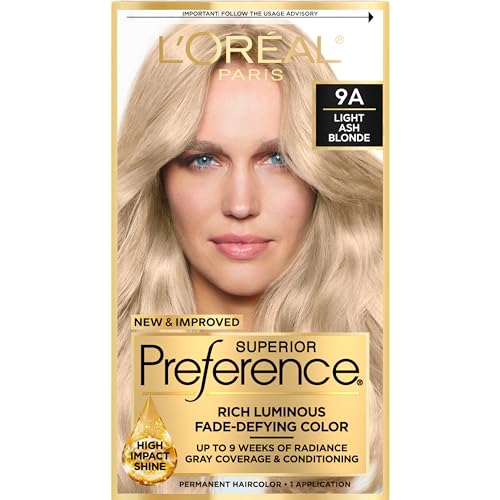 L'Oreal Paris Superior Preference Fade-Defying + Shine Permanent Hair Color, 9A Light Ash Blonde, Pack of 1, Hair Dye