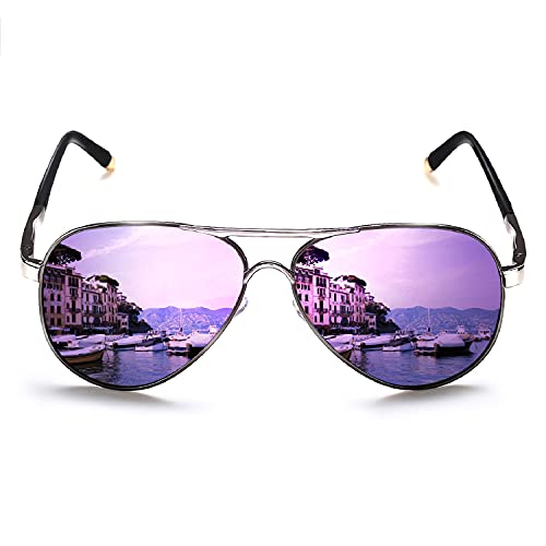 ROCKNIGHT Aviator Sunglasses for Women Polarized UV Protection Ladies Trendy Purple Sunglasses Mirrored Beach Fashion Sunglasses Gifts for Women