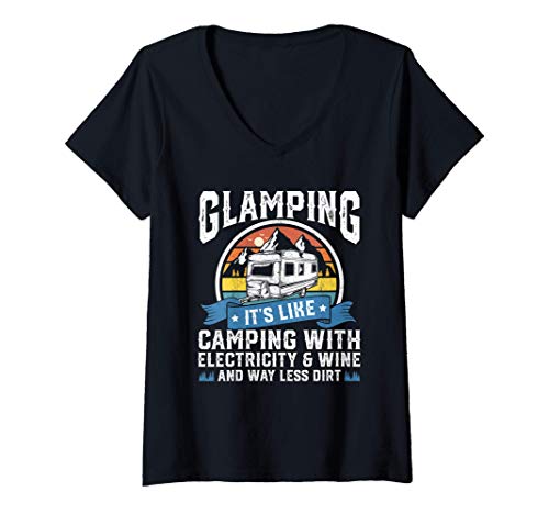 Womens Glamping Definition Glamper Women Wine Funny Camping RV Gift V-Neck T-Shirt