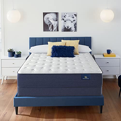 Serta - 11' Clarks Hill Plush Full Mattress, Comfortable, Cooling, Supportive, CertiPur-US Certified,White/Blue