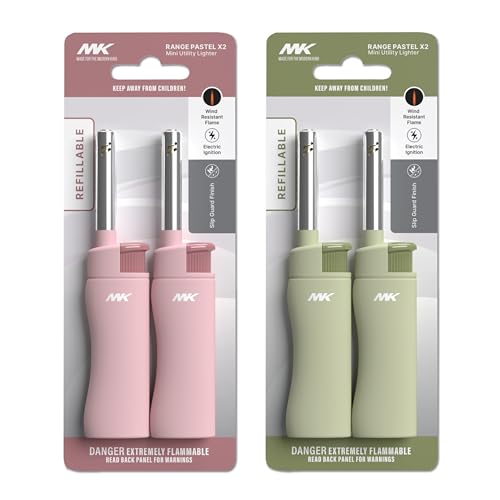 MK Lighter 4PCS Candle Lighters, Windproof Flame, Ideal as Lighters for Candle, BBQ Lighters, Camping Lighters, Outdoor Lighters, Butane Refillable Lighters, Ship Random Colors (PASTEL-4PC)