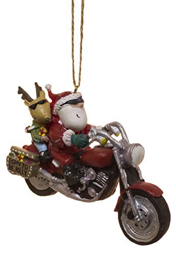 Cape Shore Santa and Reindeer Riding a Harley Motorcycle Ornament