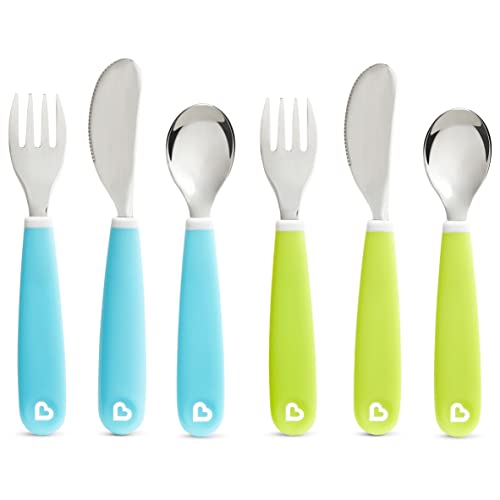 Munchkin Splash Toddler Fork, Knife and Spoon Utensil Set, 6 Pack, Blue/Green