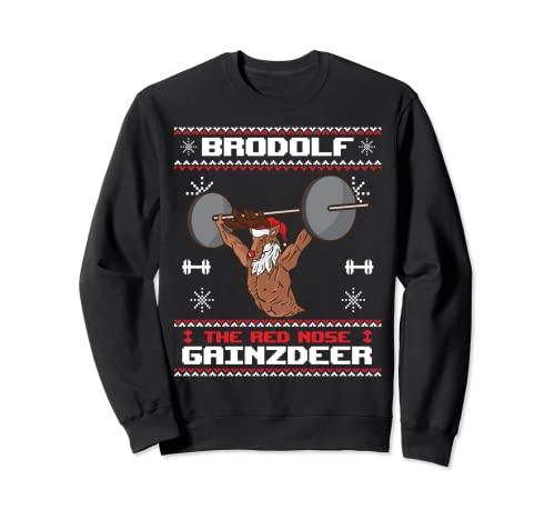 Brodolf The Red Nose Gainzdeer Gym Ugly Christmas Sweater Sweatshirt, Long Sleeve