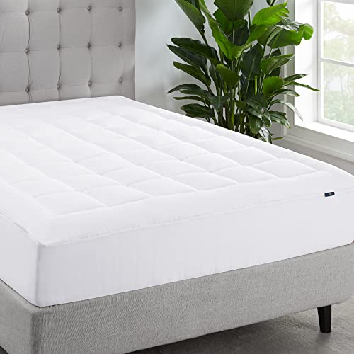 Serta ComfortSure Queen Mattress Cover, Fitted Pillow Top Mattress Pad, Super Soft and Breathable Quilted Cotton Protector with 18' Elastic Deep Pockets for Secure Fit, White
