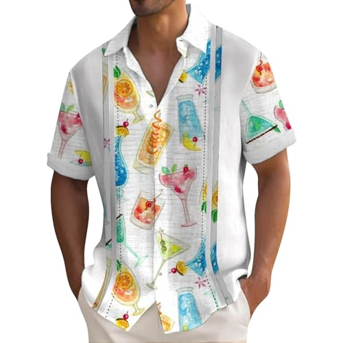 Cargo Pants for Men Boys White Button Down Shirt Men's Trendy Printed Button Down Shirts Casual Short Sleeve Loose Cuban Tops Summer Beach Aloha Shirts Vacation Wedding Shirt(Type - E,Large)