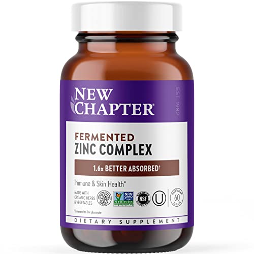 New Chapter Zinc Supplement, Fermented Zinc Complex, ONE Daily for Immune Support + Skin Health + Non-GMO Ingredients, Easy to Swallow & Digest, 60 Count (2 Month Supply)