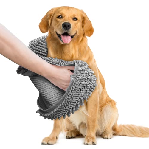 Muddy Mat Doggy Dryer, Highly Absorbent Microfiber Washable Dog Shammy, Quick Drying Towel Absorber, Extra Soft Plush Wrap Chenille Bath Towels to Dry Soggy Large Pets & Small Puppy - Grey