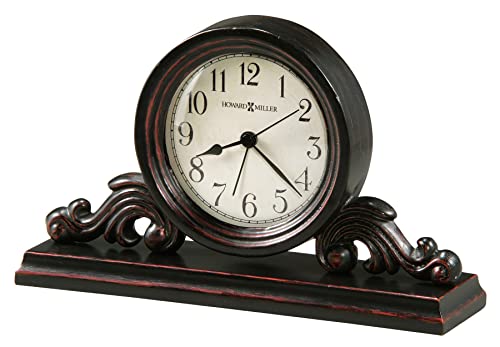 Howard Miller Bishop Table Clock 645-653 – Decorative Metal & Wood Worn Black Finish, Red Undertones, Vintage Home Decor, Felt Bottom, Quartz Alarm Movement