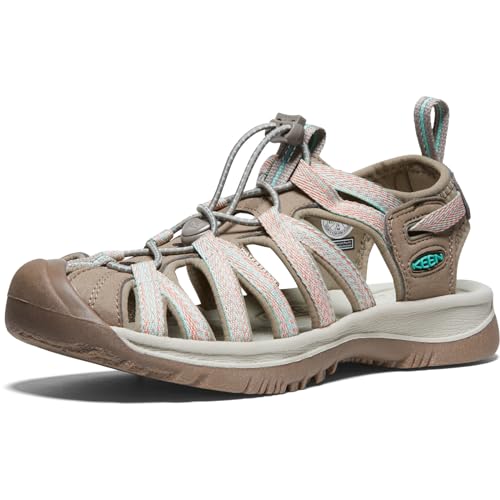 KEEN Women's Whisper Closed Toe Sport Sandals, Taupe/Coral, 9.5