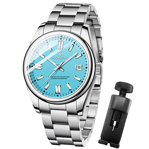 AKNIGHT Mens Watch Stylish Wrist Watches for Men,50M Waterproof and Scratch Resistant, Stainless Steel Blue Watches,Perfect Quartz Movement, Analog Chronograph Business Watches Date Luminous Watch