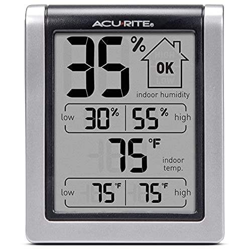 AcuRite 00613 Digital Hygrometer & Indoor Thermometer Pre-Calibrated Humidity Gauge, 3' H x 2.5' W x 1.3' D, Black