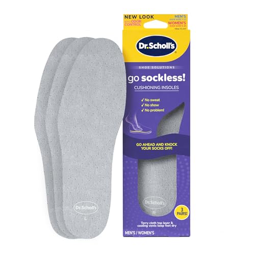 Dr. Scholl's Go Sockless! Cushioning Insoles, Unisex, 3 Pairs, Trim to Fit Inserts